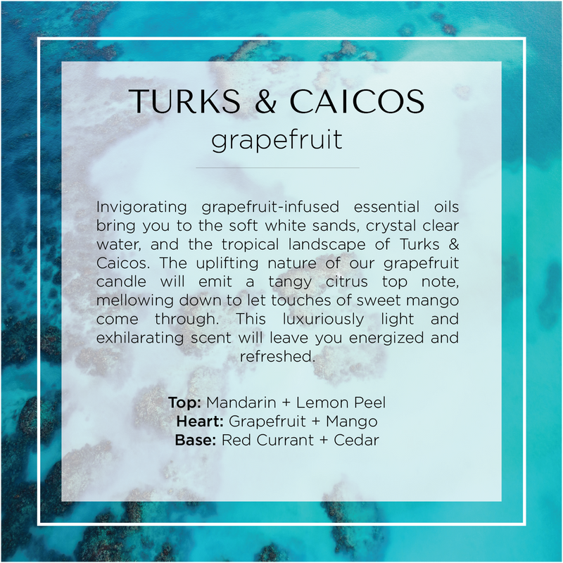 Our Turks & Caicos scented candle description with a background of TCI near Parrot Cay