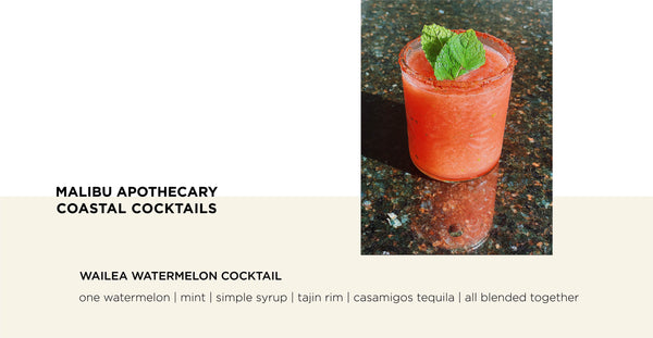Clean Craft Coastal Cocktail inspired by Wailea, Hawaii with one watermelon, simple syrup, tajin rim, casamigos tequila all blended together