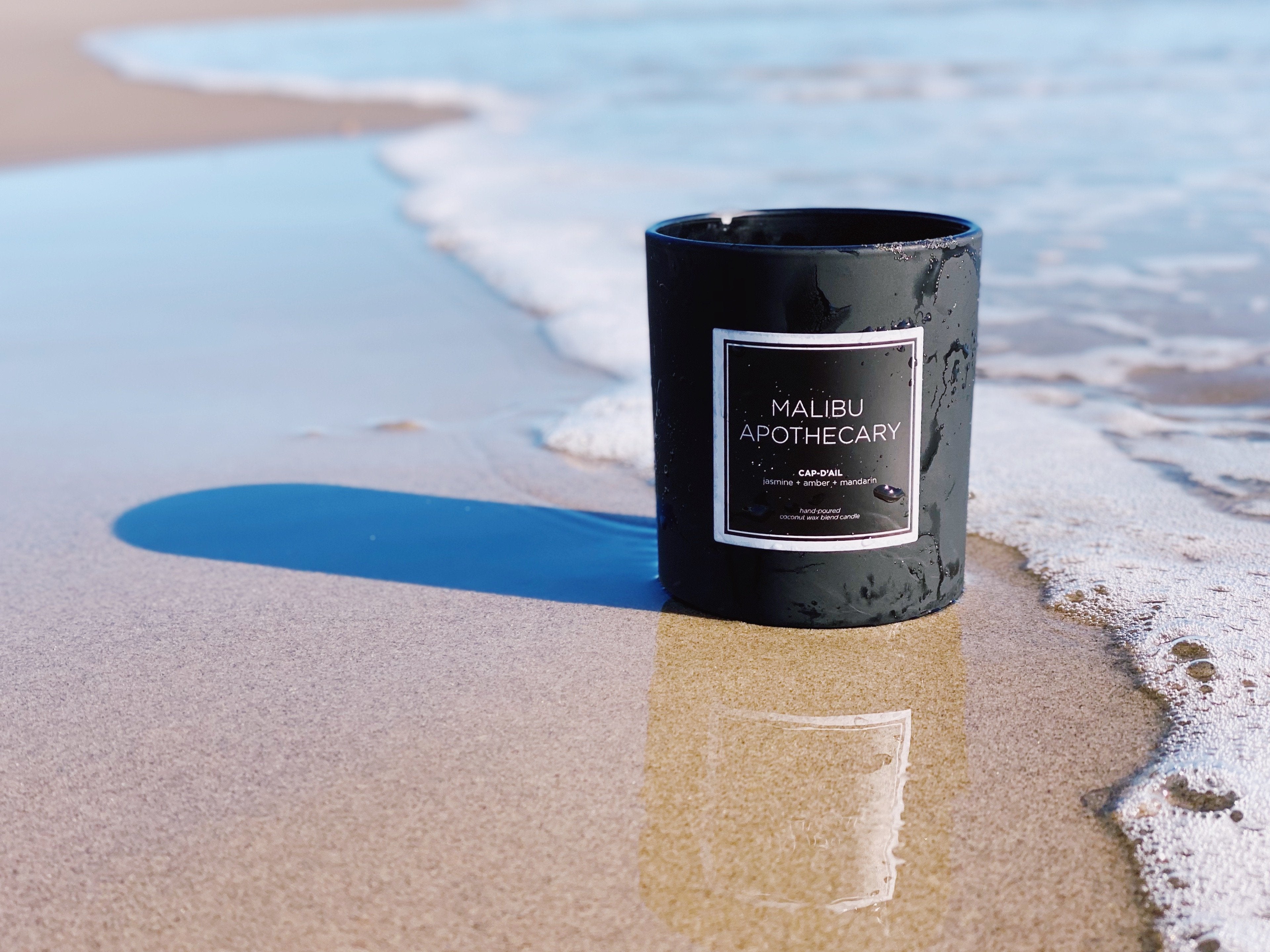Black Matte Candle on the Beach in Malibu, California from Malibu Apothecary