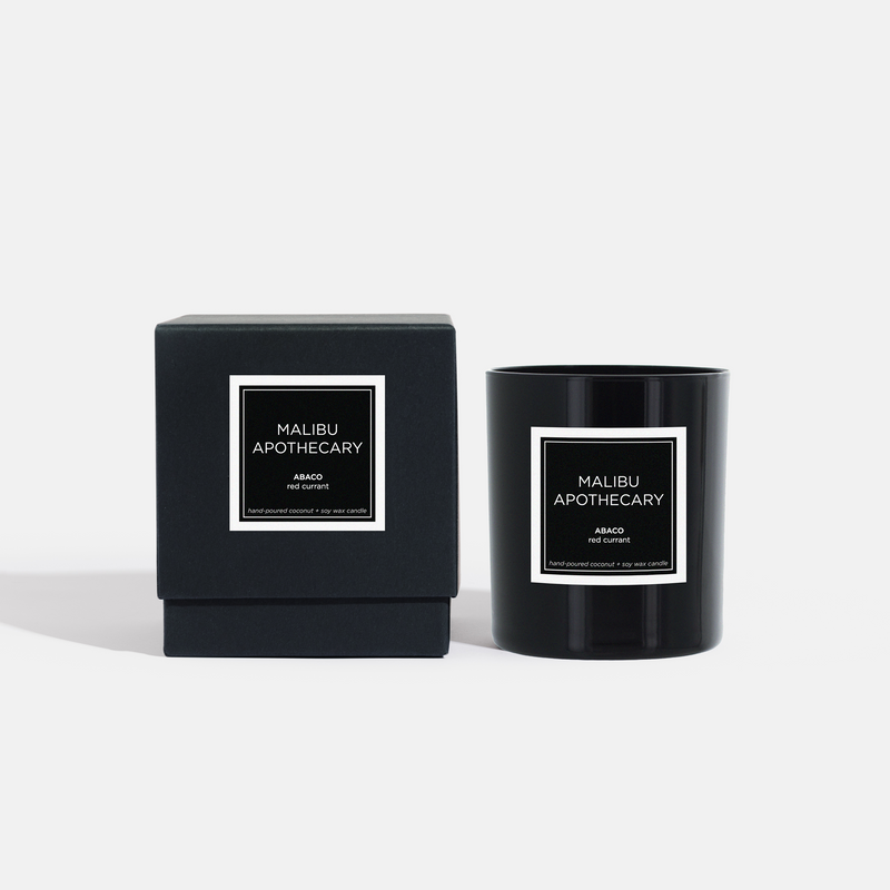 Black Gloss Candle in the red currant, Abaco Bahamas inspired scent with black gift box