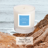 Montauk, Long Island inspired candle with notes of tonka bean and oud in front of Montaul Lighthouse